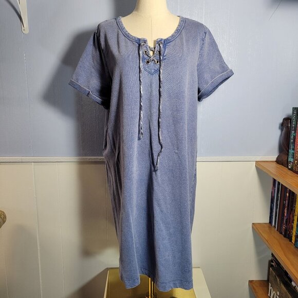 Style & Co Extra Large Heathered Blue Criss Cross Short Sleeve Knee Length Dress - Picture 1 of 8